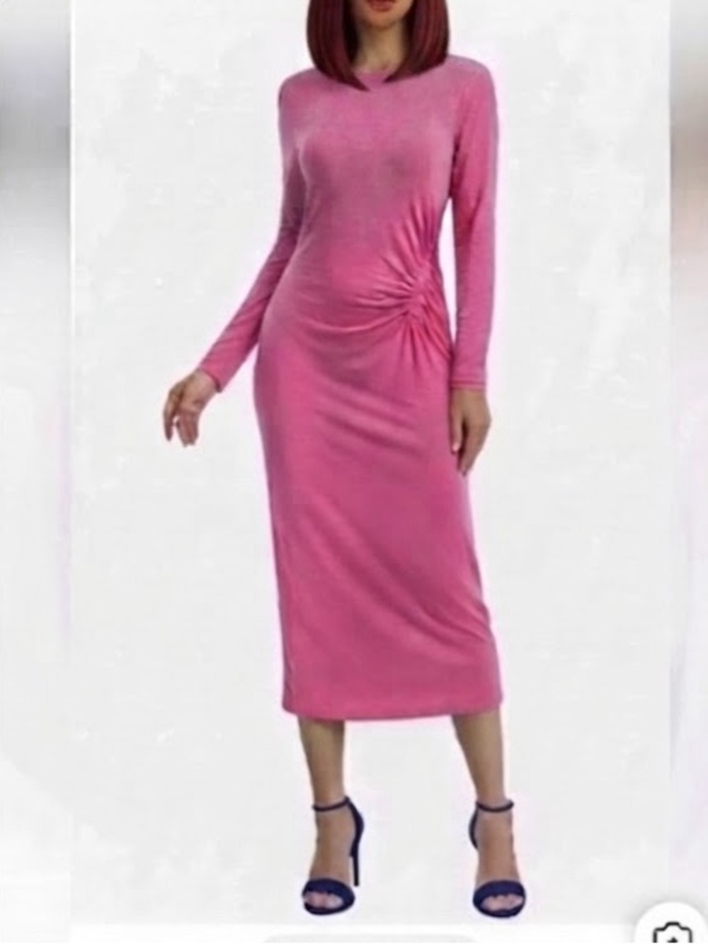 Time and Tru Hot Pink Ruched Long Sleeve Midi Dress Size Large